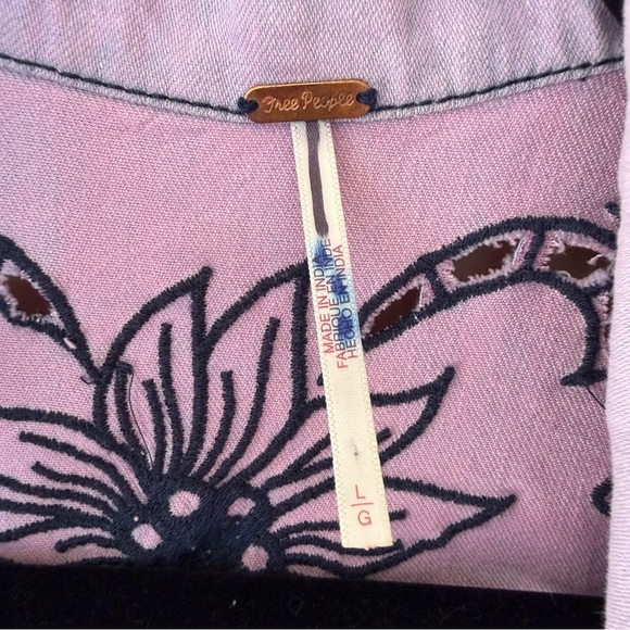Free People Great Plains Fringe Denim Top Lilac Embroidered western shirt L - Picture 7 of 8